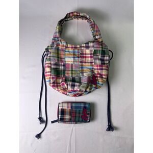 Disney Mickey‎ Mouse Plaid Patchwork Hobo Bag & Wallet Set Purse